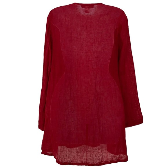 Flax Button Front Tunic Swing Top Red Linen Long Sleeve Lagenlook Womens Small - Picture 9 of 14